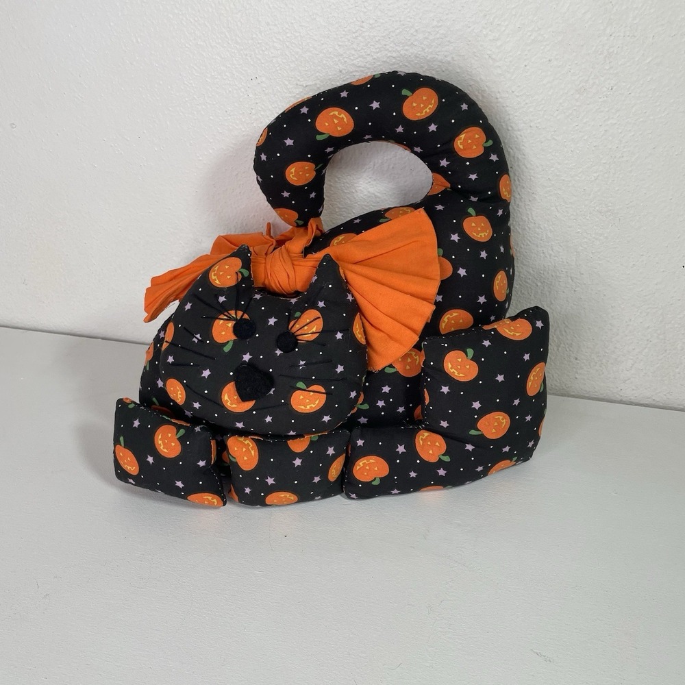Halloween Cat Door Stop Loomco 1995 Weighted Plush Spooky Decor Jack O Lantern